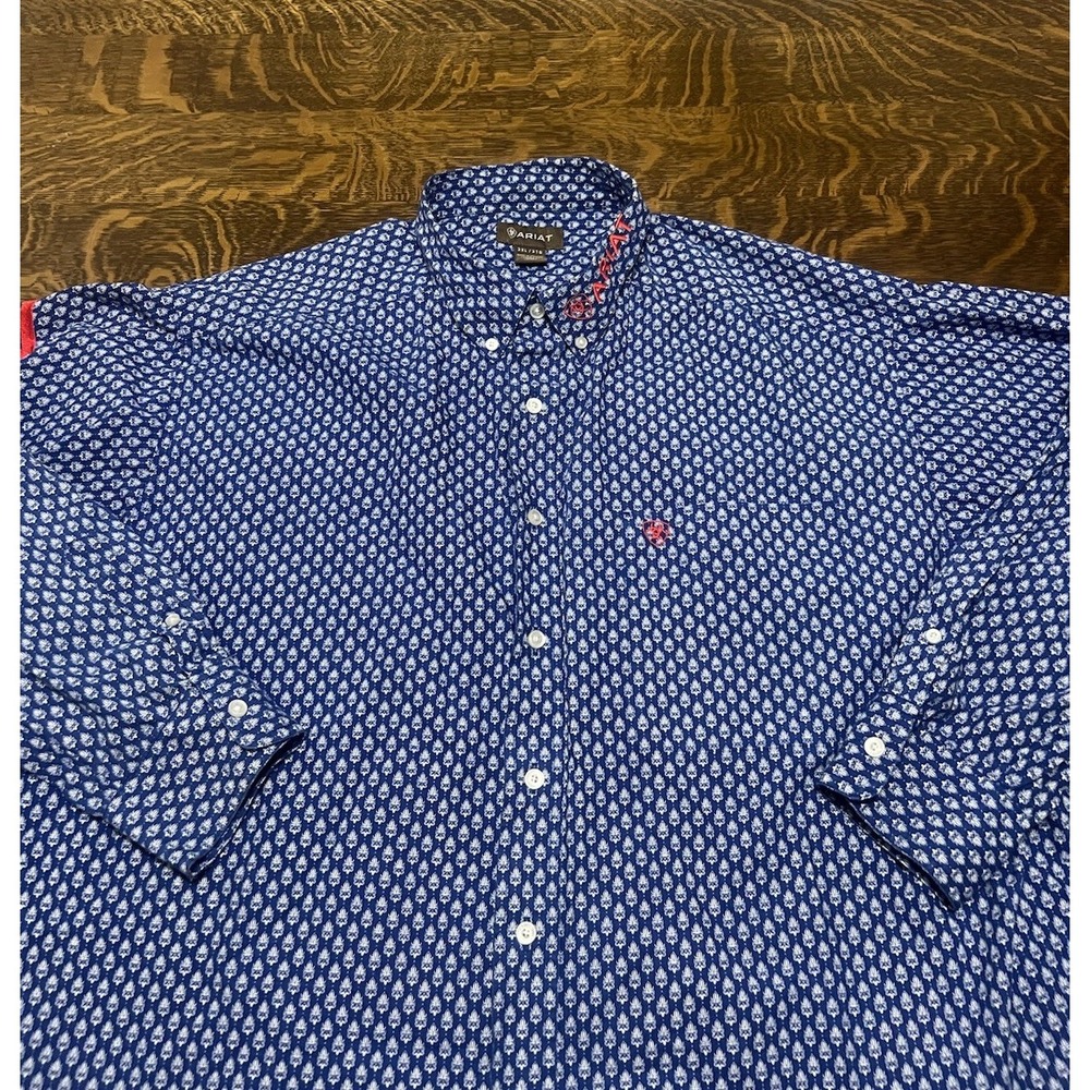 Ariat Classic Fit Western Shirt Mens 3XL Blue Geometric Fleur De Lis